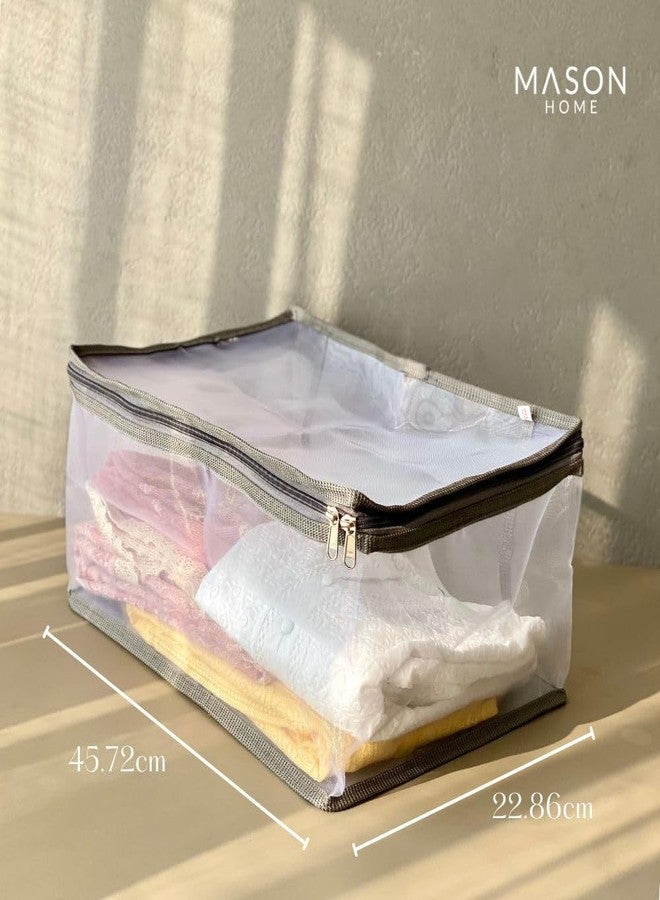 MASON HOME Net/Mesh Lehenga Storage Bag Small - 1pc - L x B x H - 18" x 13" x 9" | Clothes Storage Bag - Wardrobe Organizer with Transparent Window And Zip | Lehengas - Sarees - Delicate Garments - Image 5